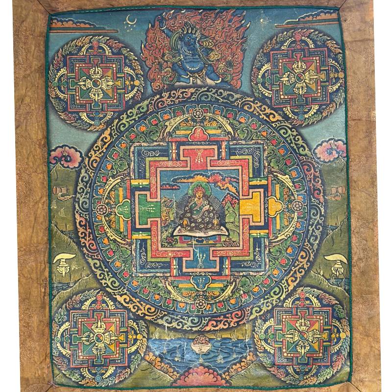 Tibetan mandala thangka with Padmasambhava surrounded by Buddhist figures
