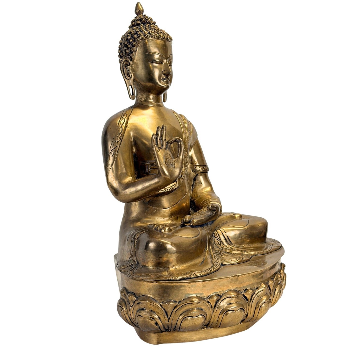 Antieke Tibetaanse Shakyamuni Boeddha schuin van rechts gezien