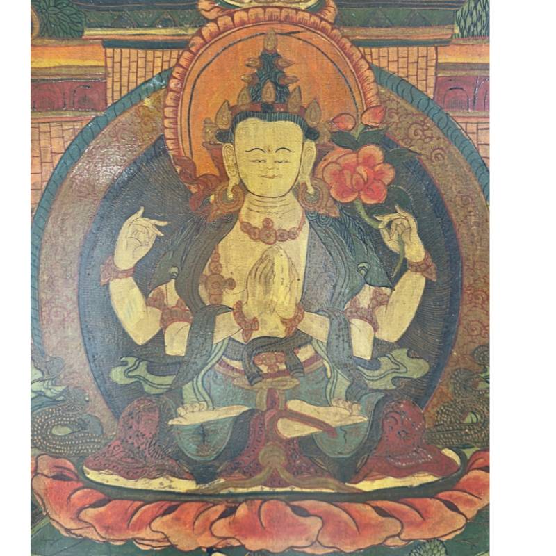 Hand-painted Tibetan thangka Chenrezig bodhisattva meditation art