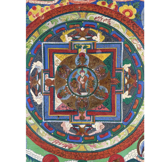 Tibetan mandala thangka with refined gold accents and traditional composition