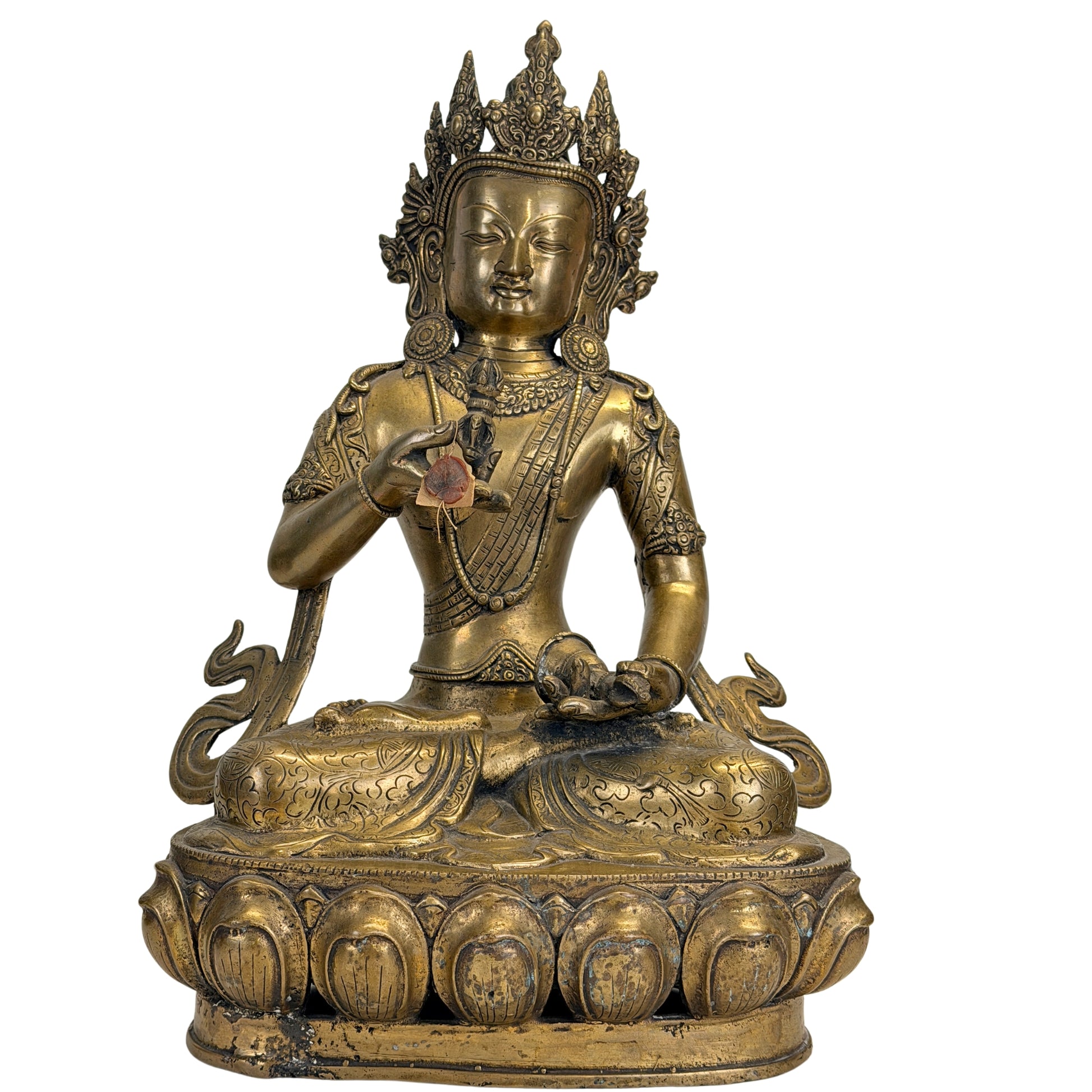 Vajrasattva tibétain monumental en bronze doré au feu du XIXe siècle