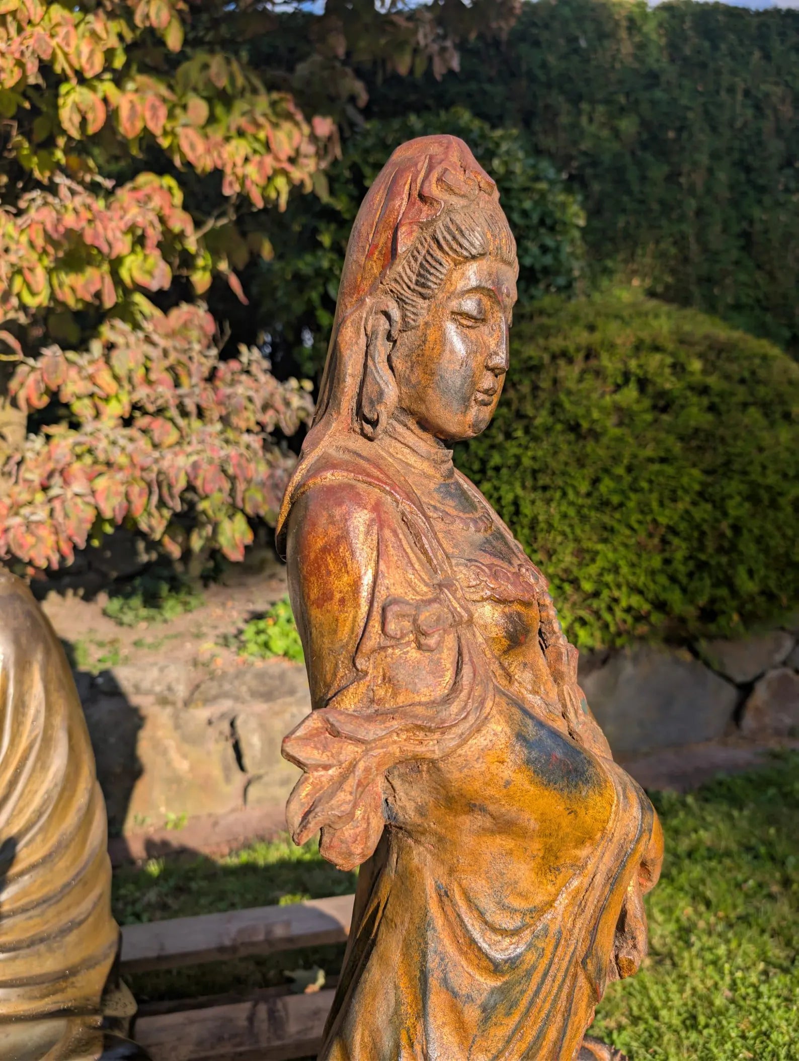 Traditional Chinese lacquer technique wood Kwanyin sculpture audit