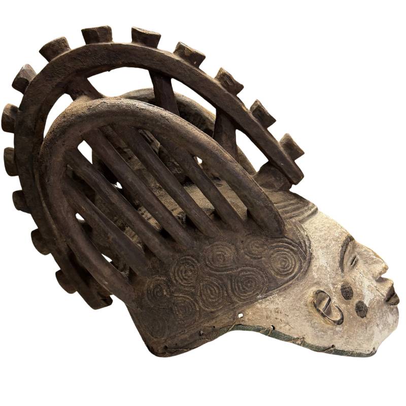 Tribal mask from Africa, hand-carved wooden mask with an expressive face and ritual appearance