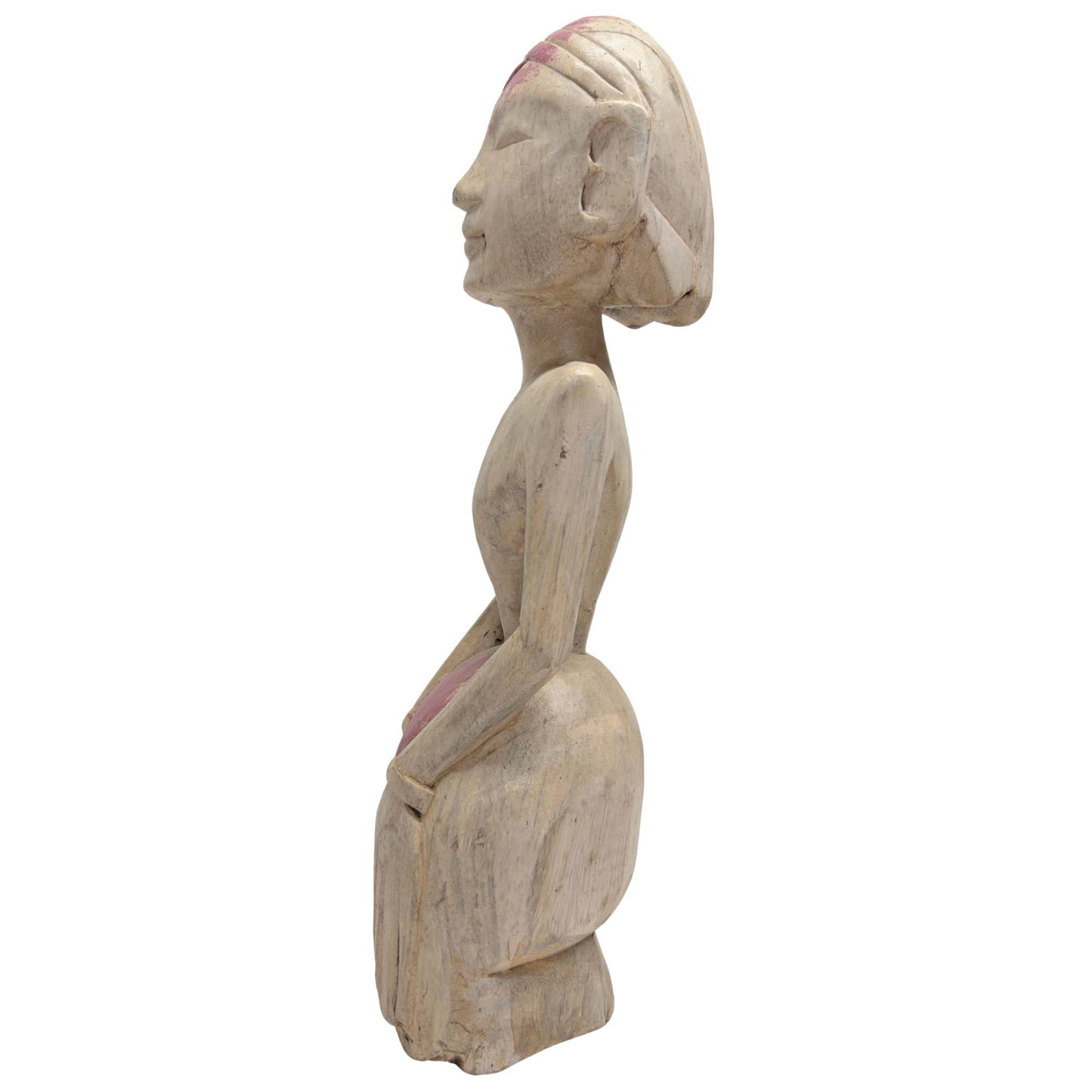 Detail of side view of tribal image, focus on the back of the head and traditional knot
