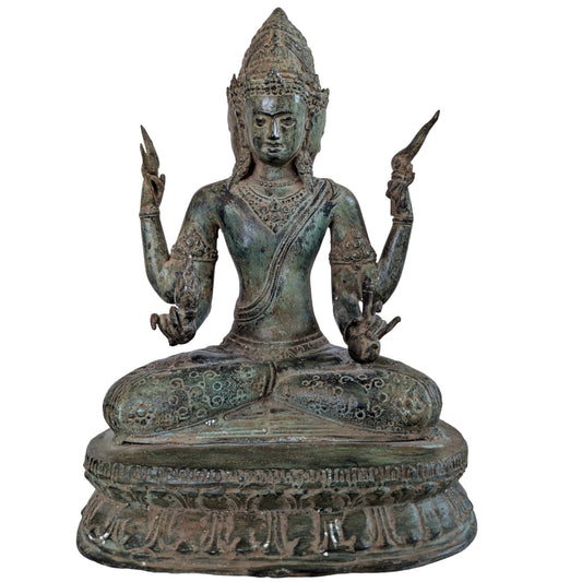 Trimukha Maheshvara bronzen beeld frontaal aanzicht