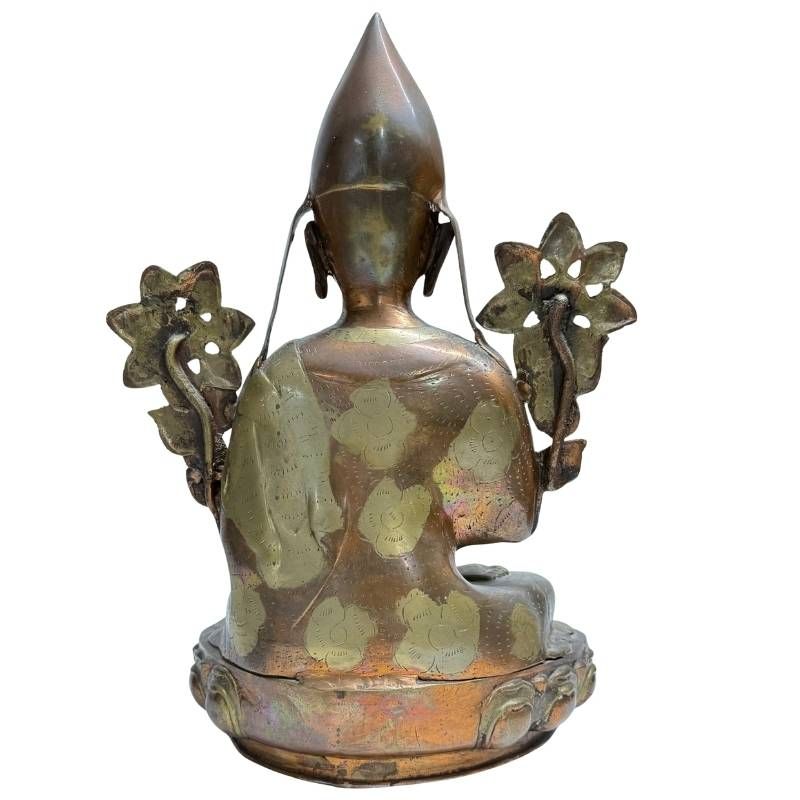 Antique bronze Tsongkhapa Lama on a lotus base from the Himalayas