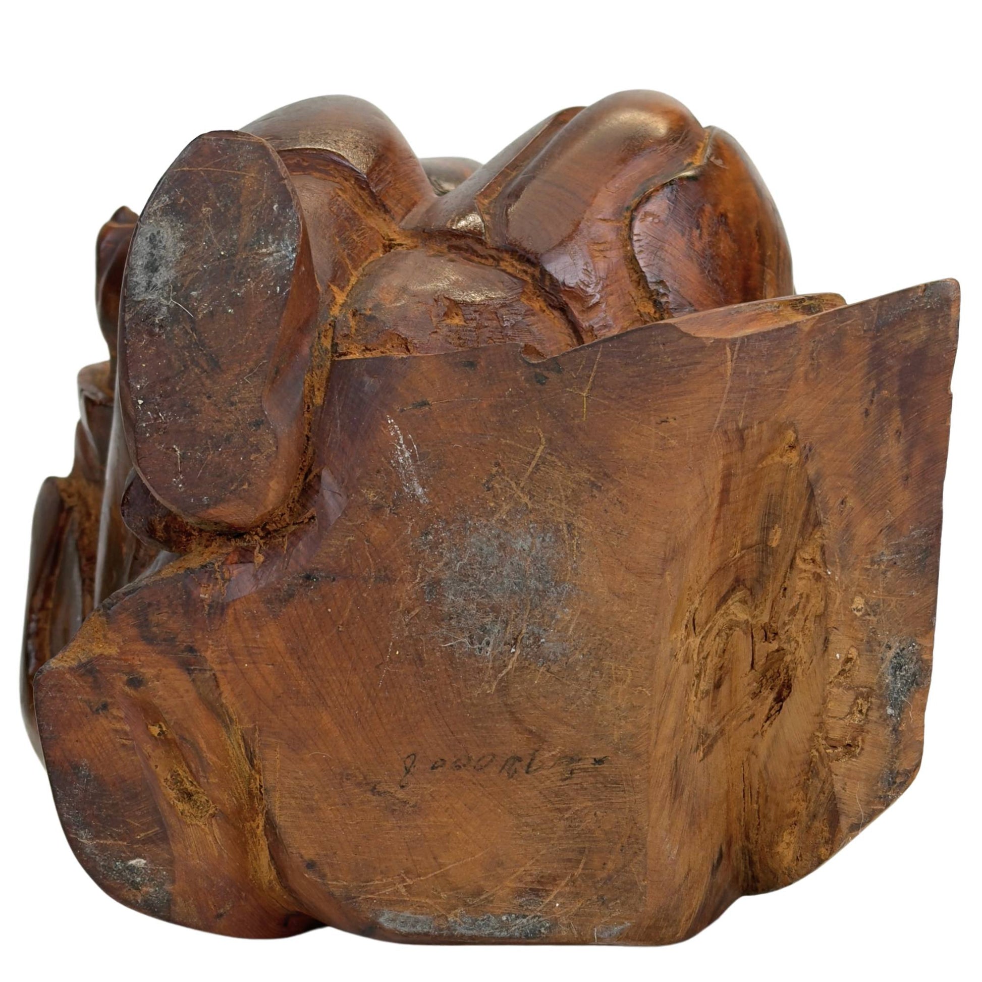 Unique Madonna and Child carved from tropical hardwood