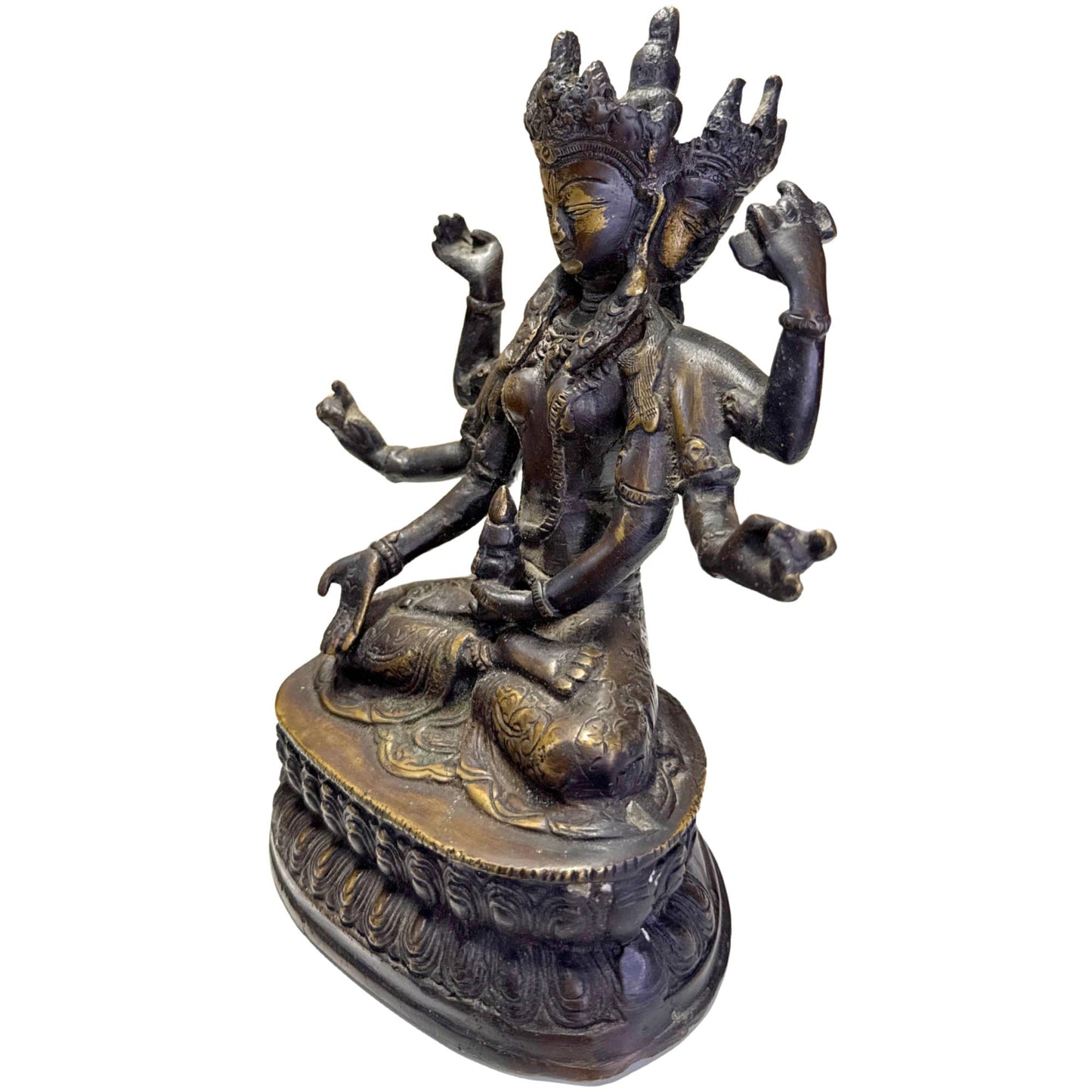 Ushnishavijaya bronze with gilded details, multi-armed form and Buddhist protection