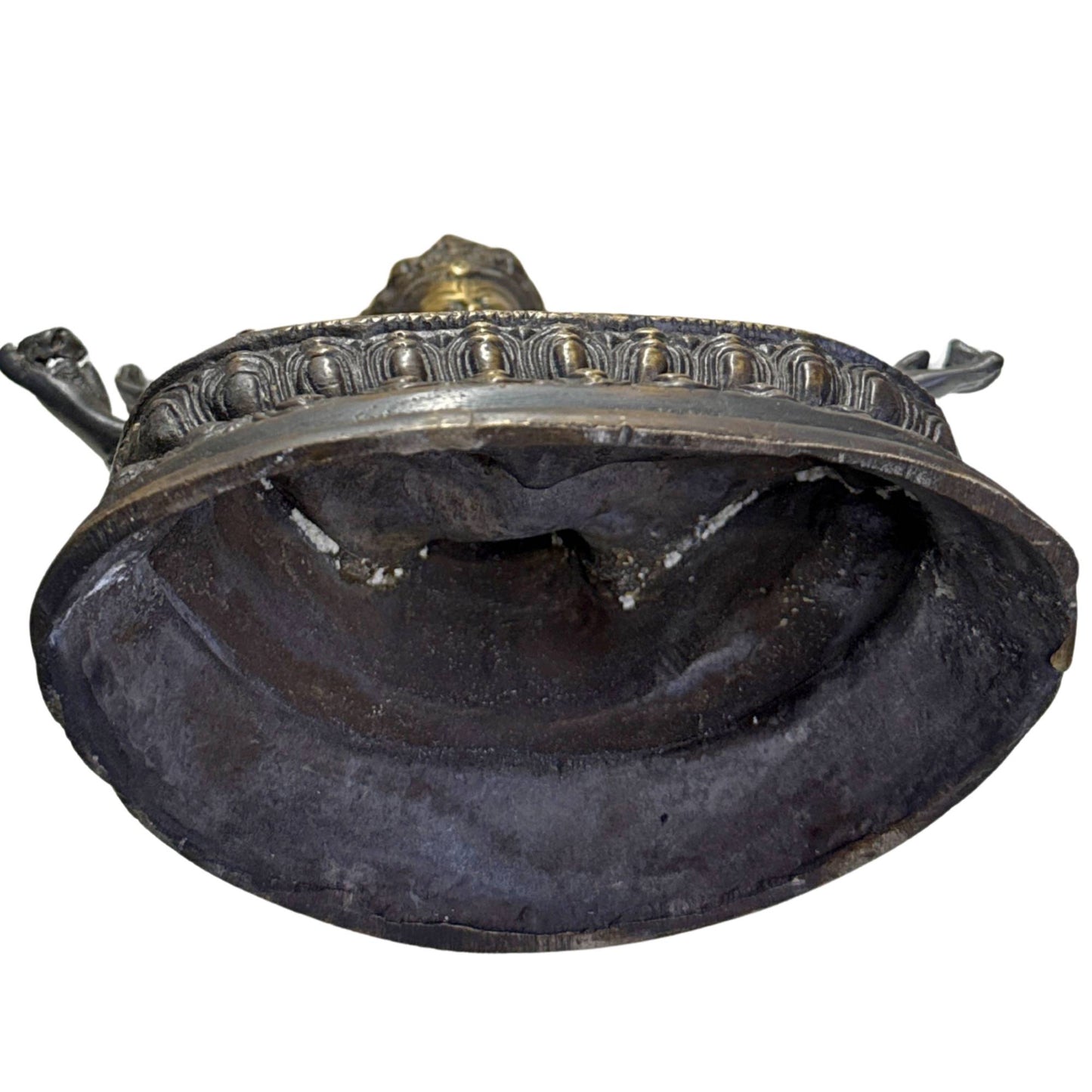 Ushnishavijaya goddess with old casting structure, dark patina, and ritual Himalayan appearance