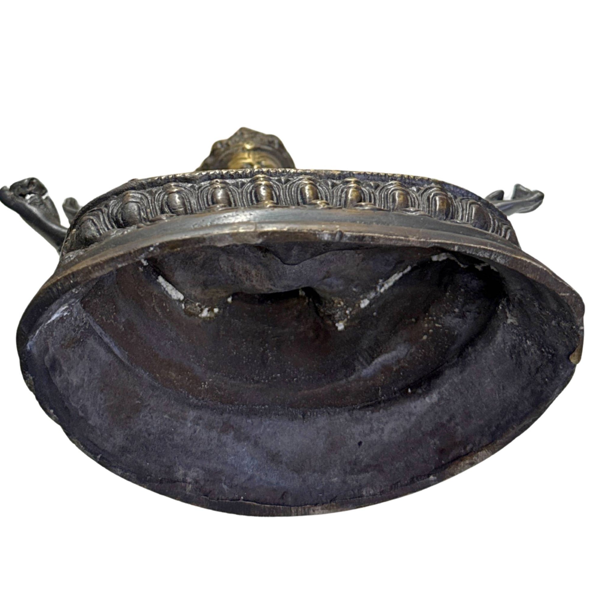 Ushnishavijaya goddess with old casting structure, dark patina, and ritual Himalayan appearance