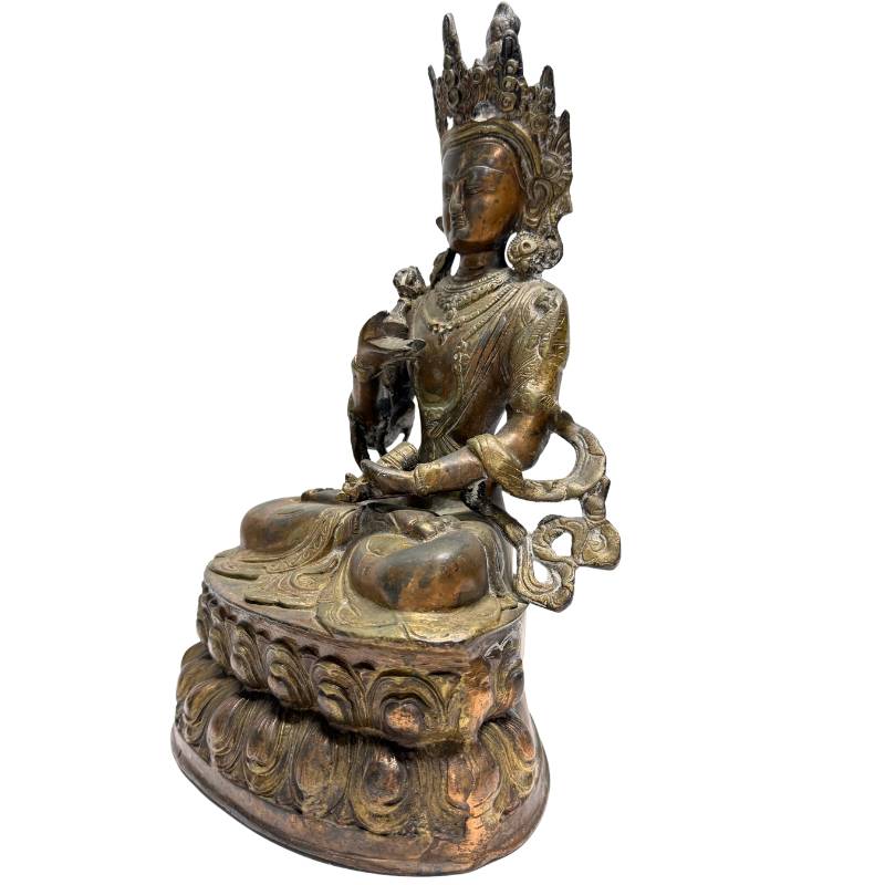 Bronze Vajrasattva with detailed crown and jewelry