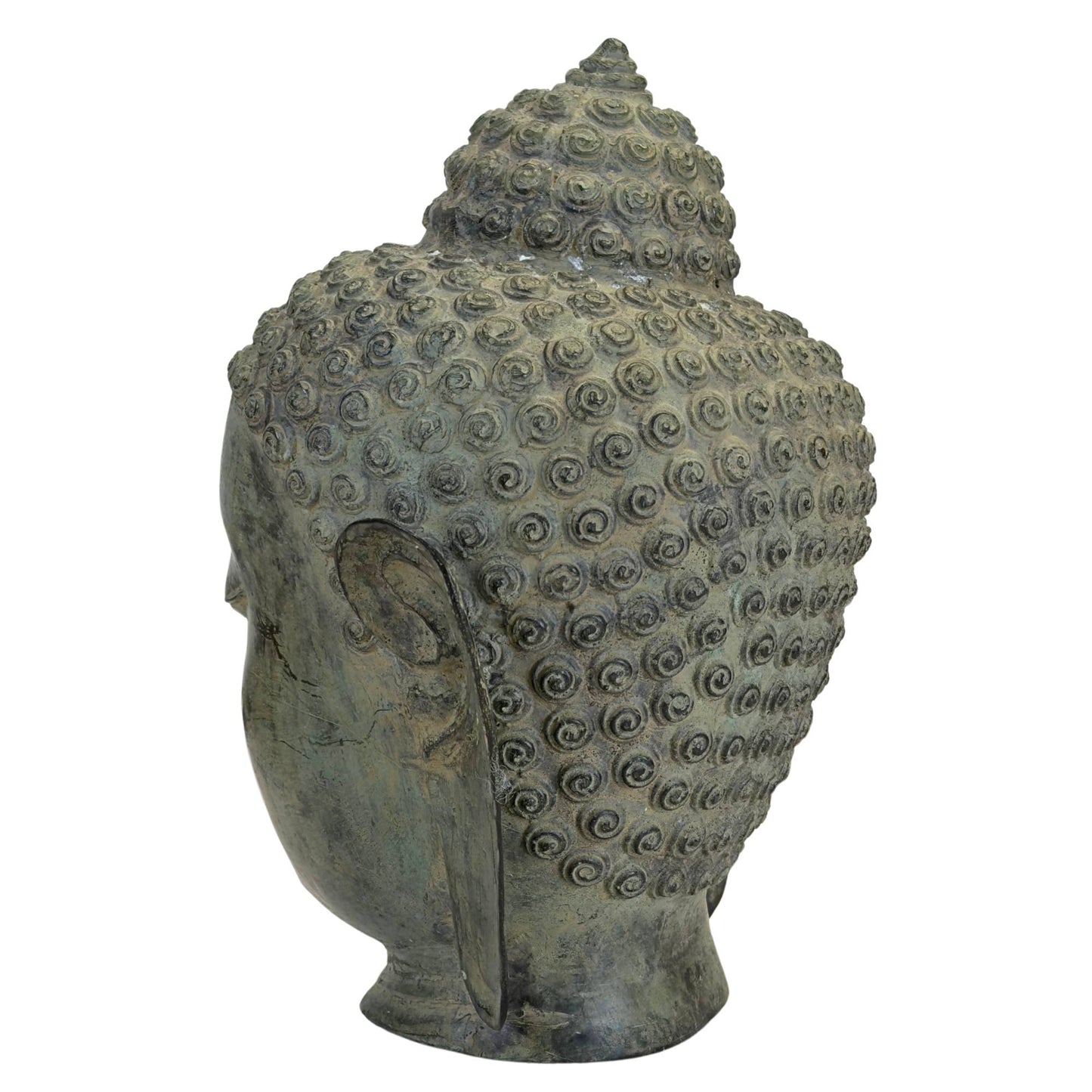 Green patinated bronze Buddha head from Thailand