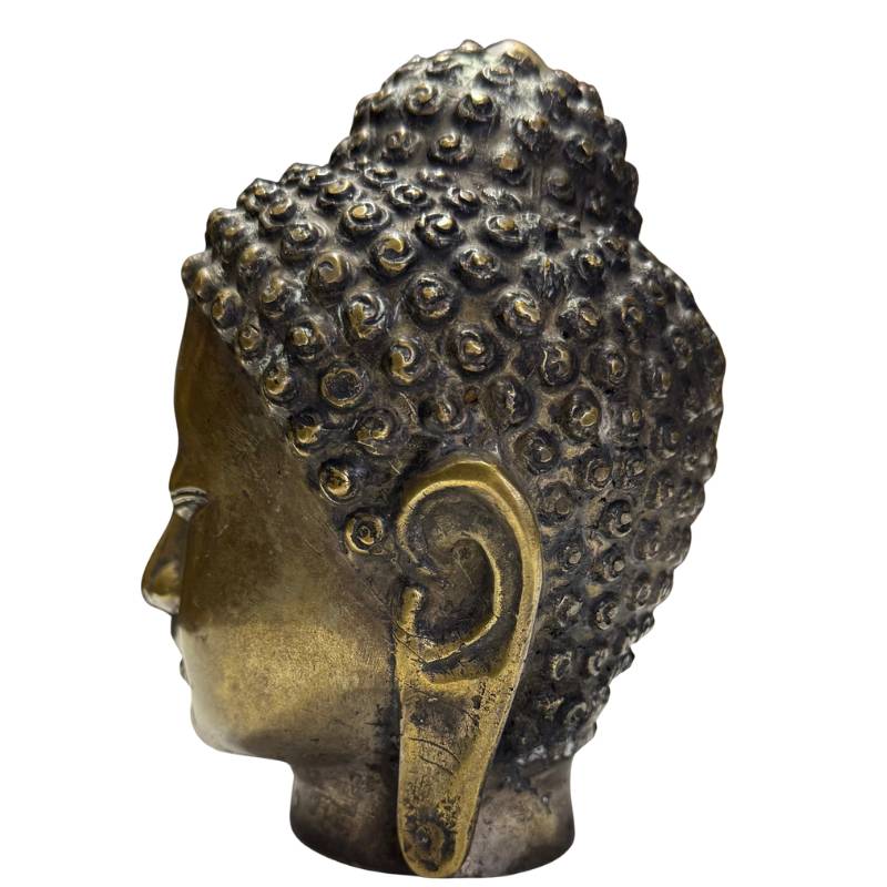 gilded bronze Buddha head from Myanmar with old wear