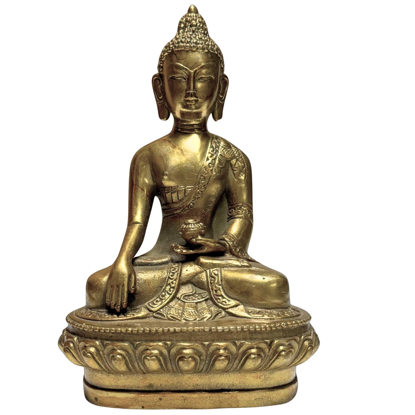 Gilded bronze Buddha statue with Bhumisparsha mudra as a symbol of grounding and enlightenment