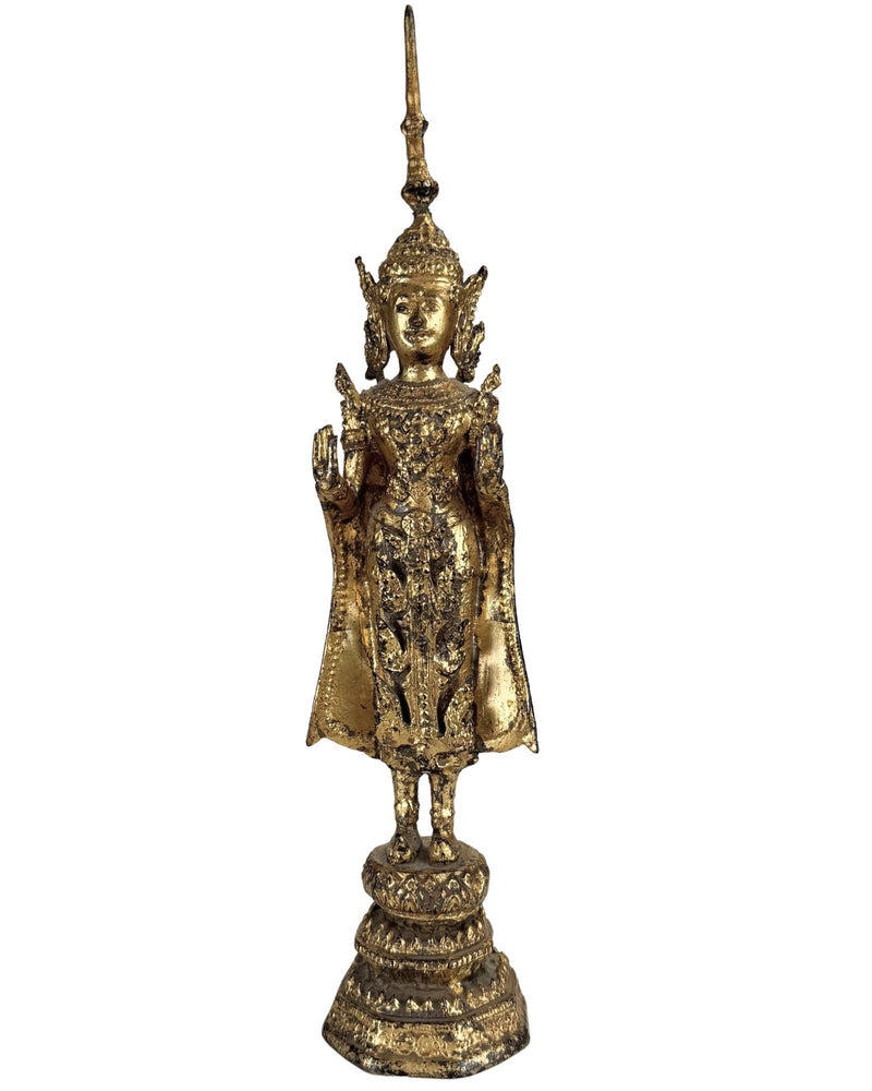 Statue de Bouddha thaïlandais doré – Bouddha Royal Rattanakosin avec Abhaya Mudra – Ca. 1920-1950 - Thais Boeddhabeeld