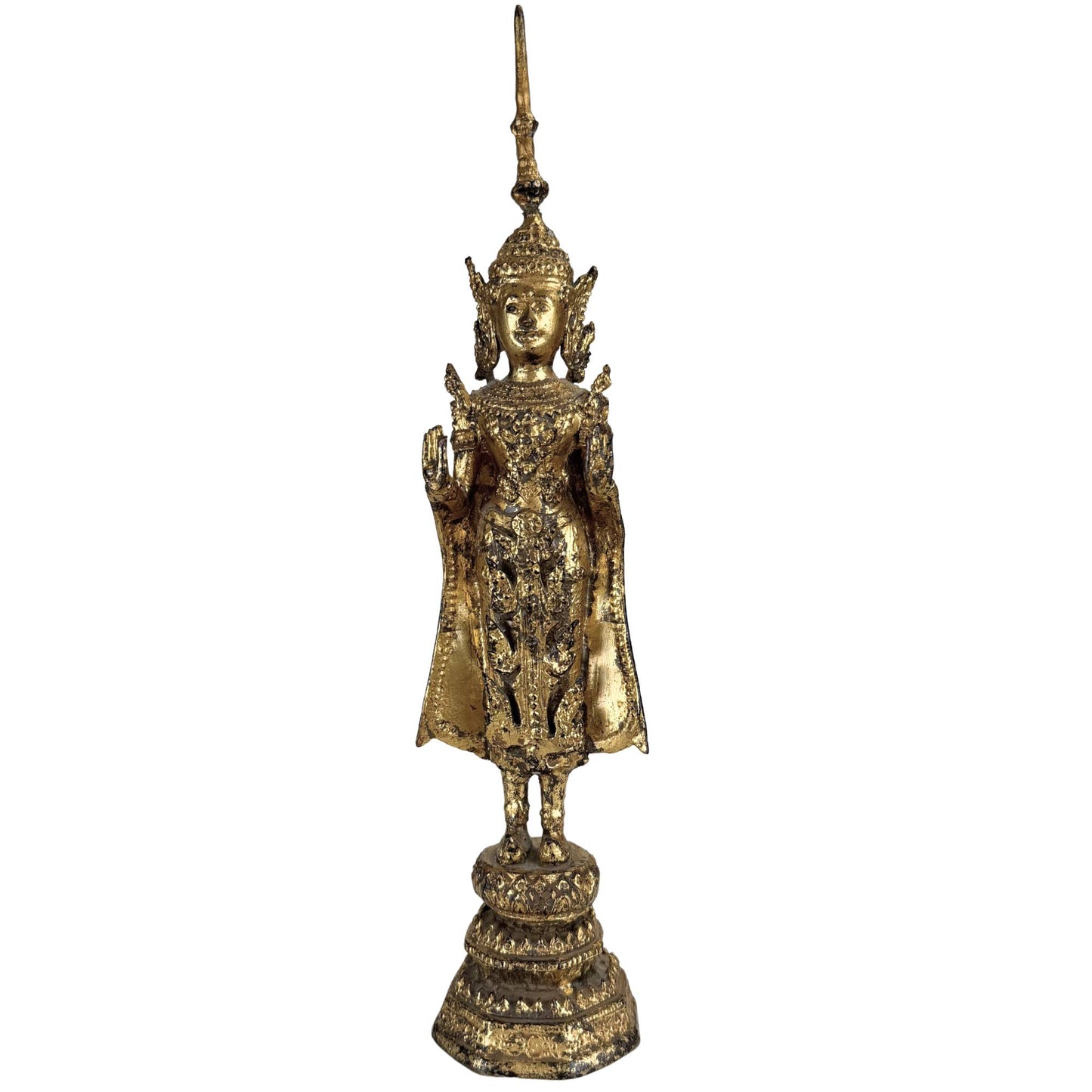 Gilded Thai Buddha statue in classic Rattanakosin style with a royal appearance