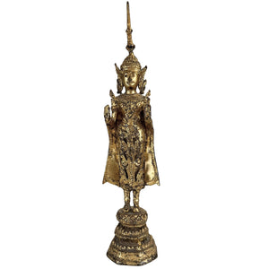 Statue de Bouddha thaïlandais doré – Bouddha Royal Rattanakosin avec Abhaya Mudra – Ca. 1920-1950