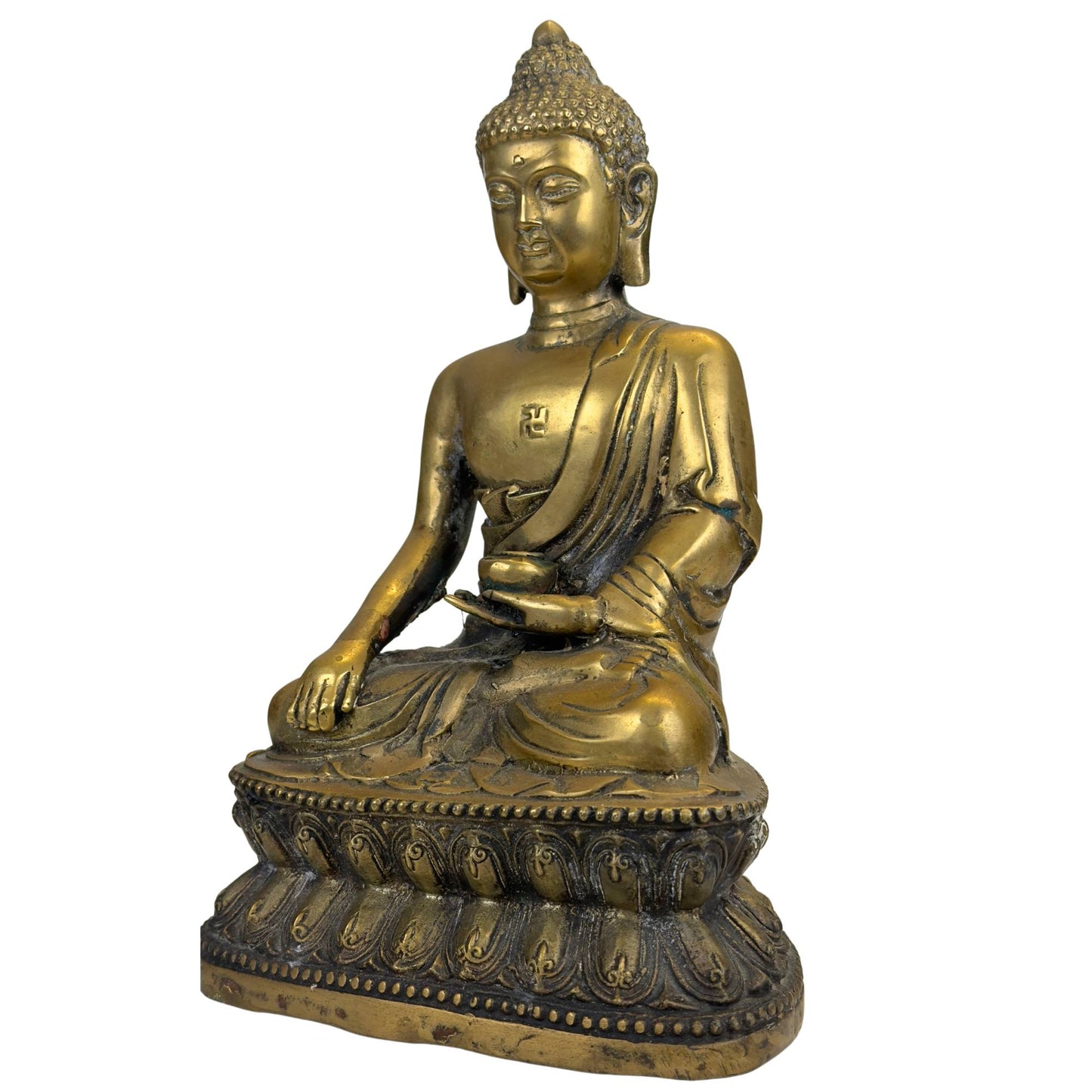 Gilded Bhaishajyaguru with traditional closed bottom