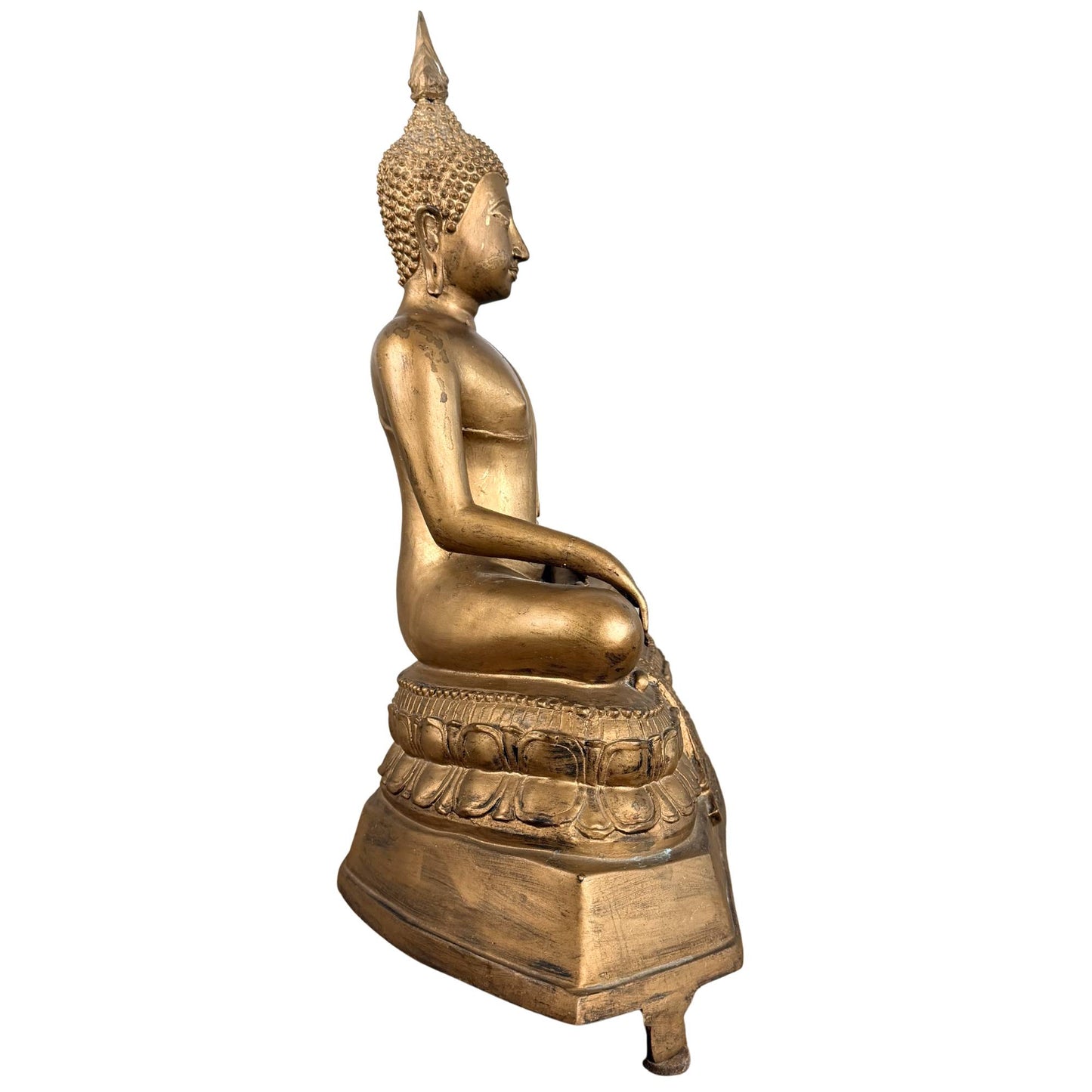 Gilded Buddha from Thailand, 55 cm high, with a warm antique gold color