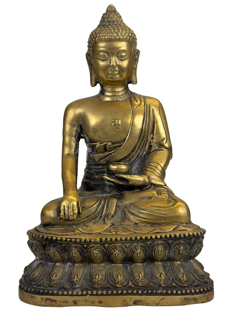 Bouddha de la Médecine doré sur un trône de lotus – Sculpture en bronze de style tibétain - Thais Boeddhabeeld