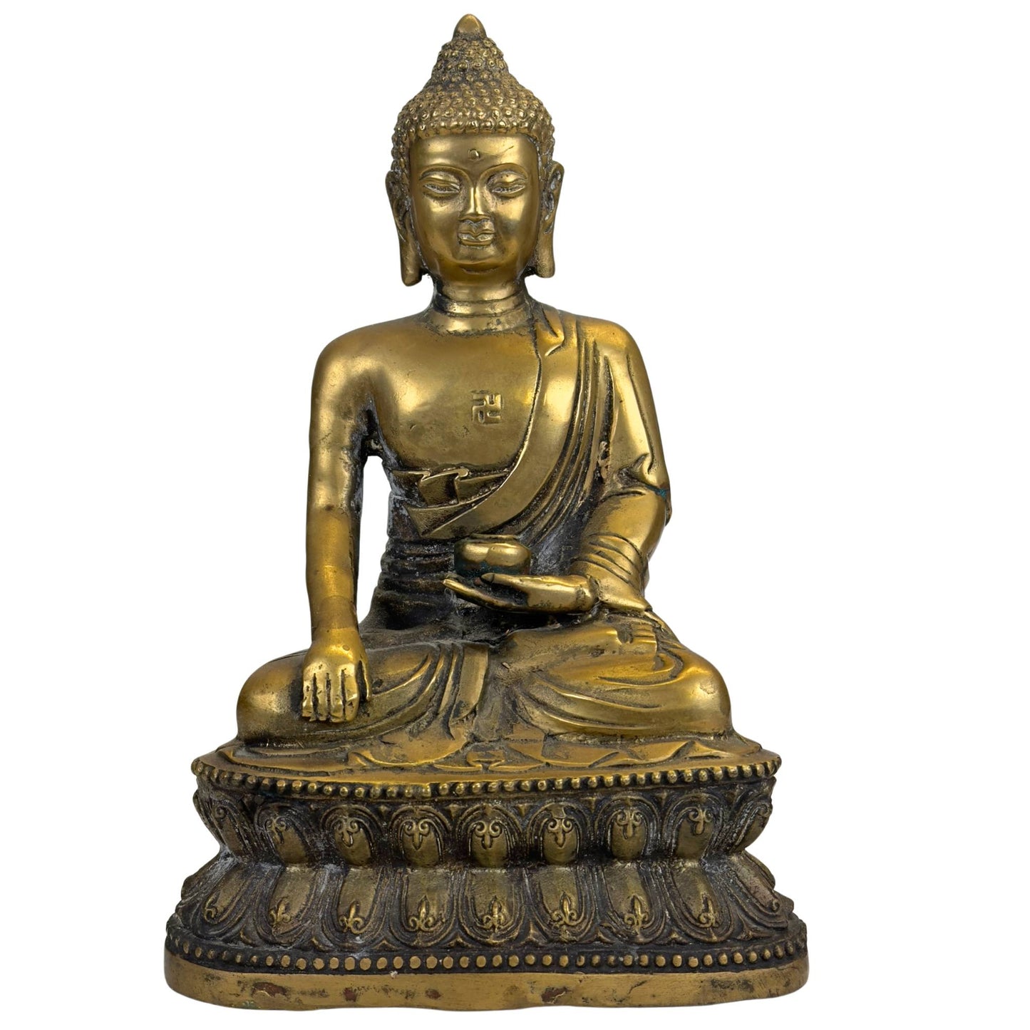 Gilded Medicine Buddha Bhaishajyaguru on double lotus throne