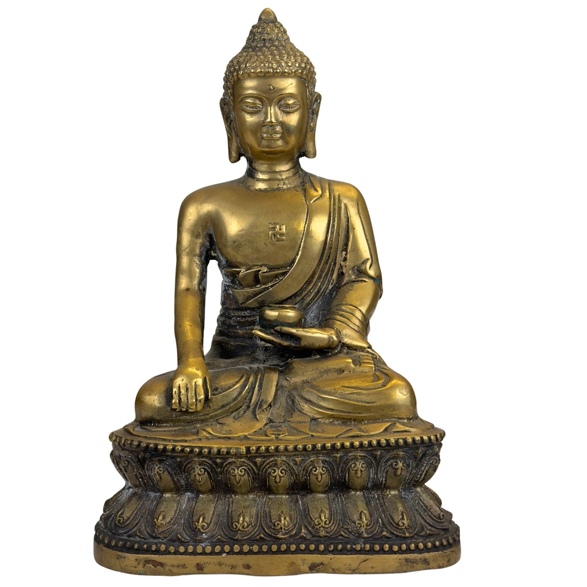 Gilded Medicine Buddha Bhaishajyaguru on double lotus throne
