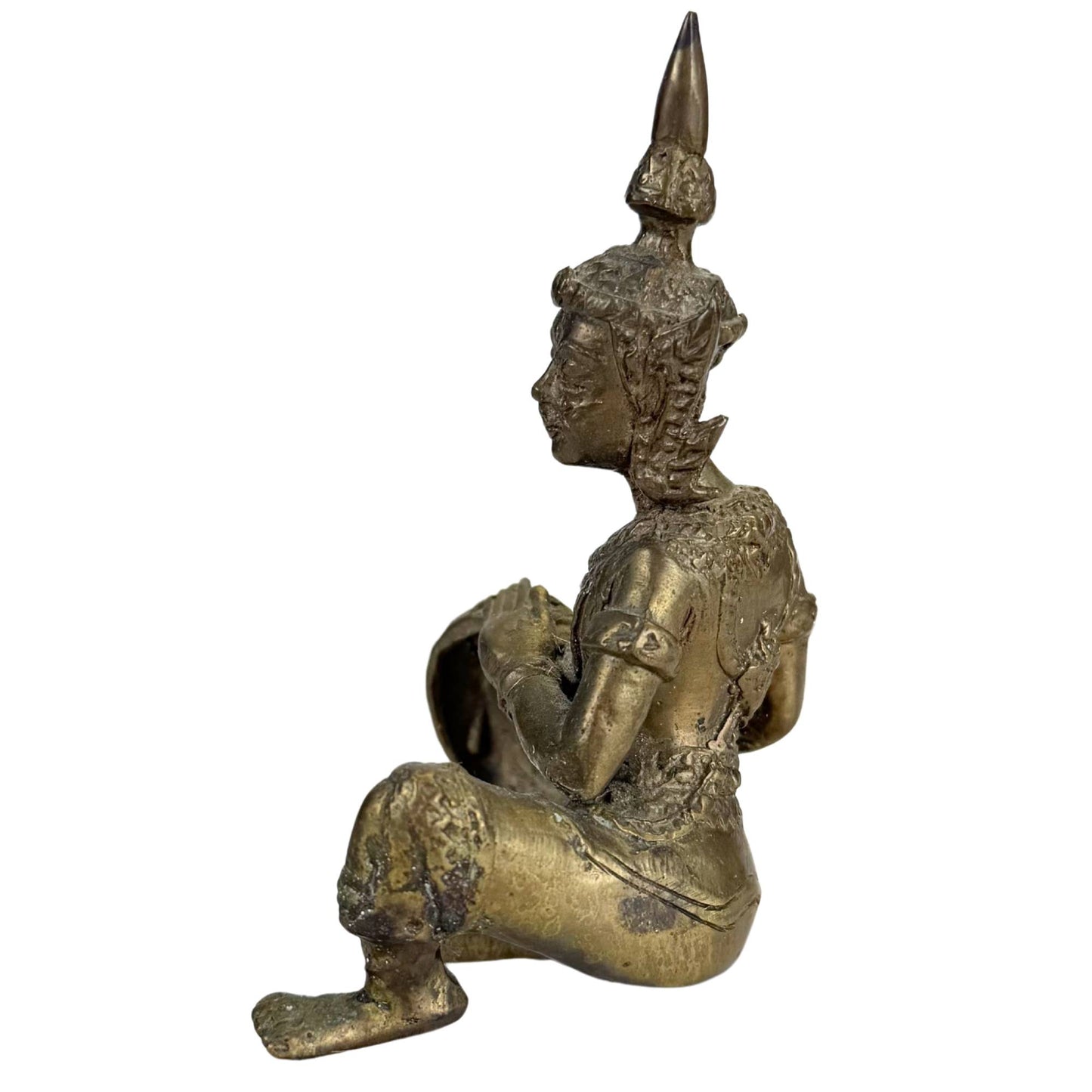 Antique Thai bronze musician figure with warm antique gilding