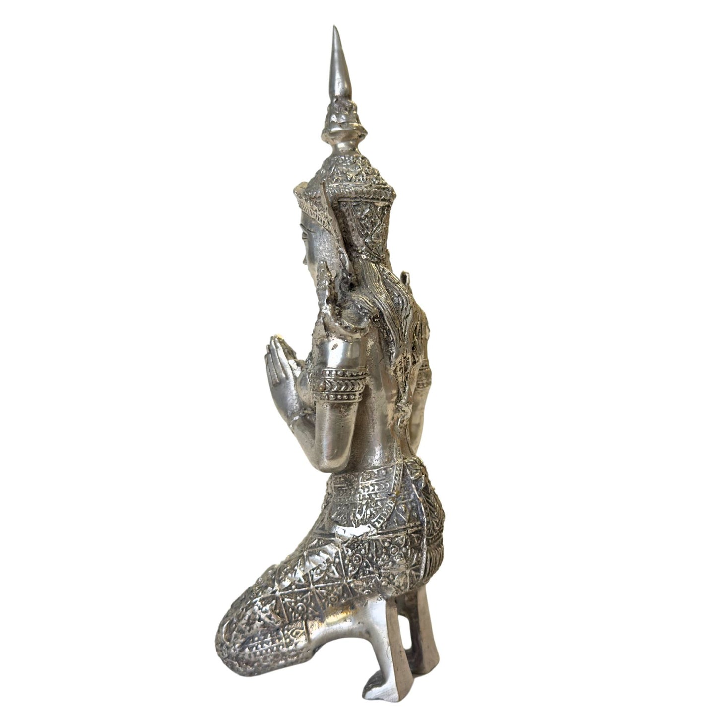 Silver-plated Thai guard statue for protection and harmony.