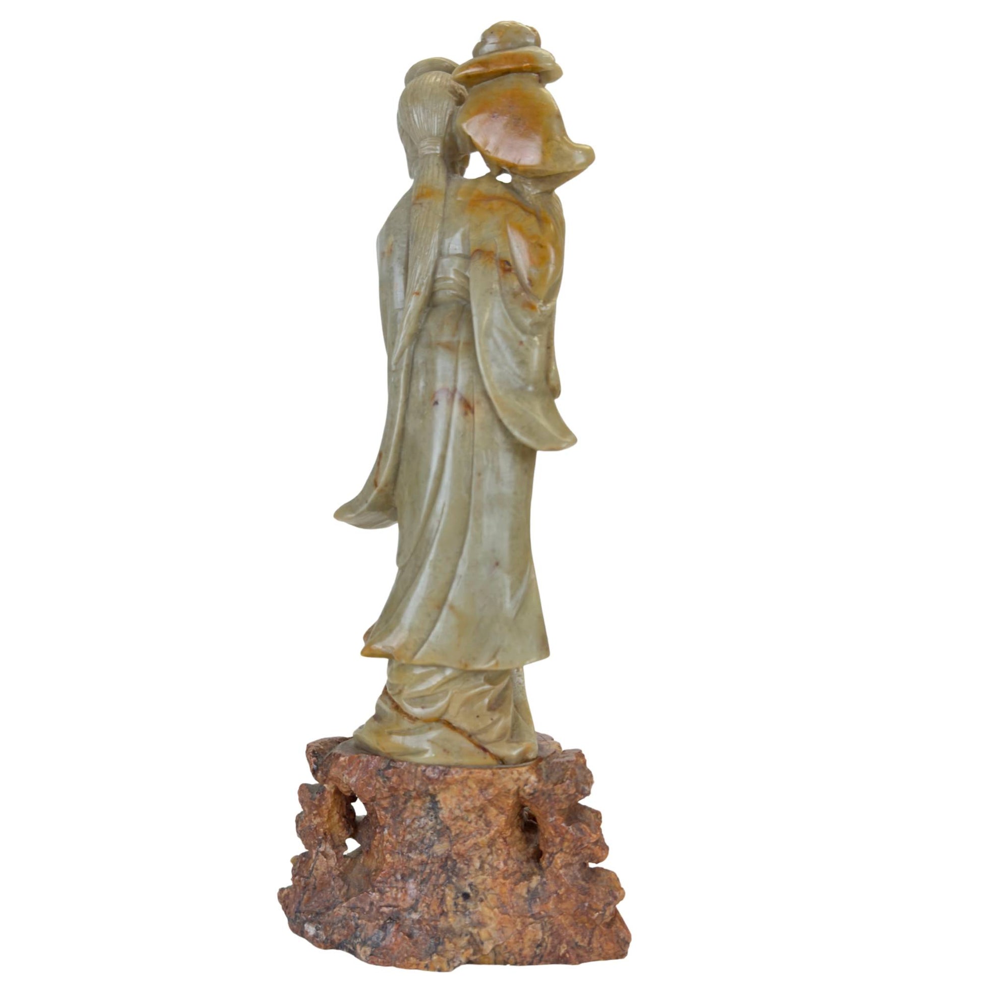 Vintage Chinese soapstone sculpture of a female immortal for spiritual growth.