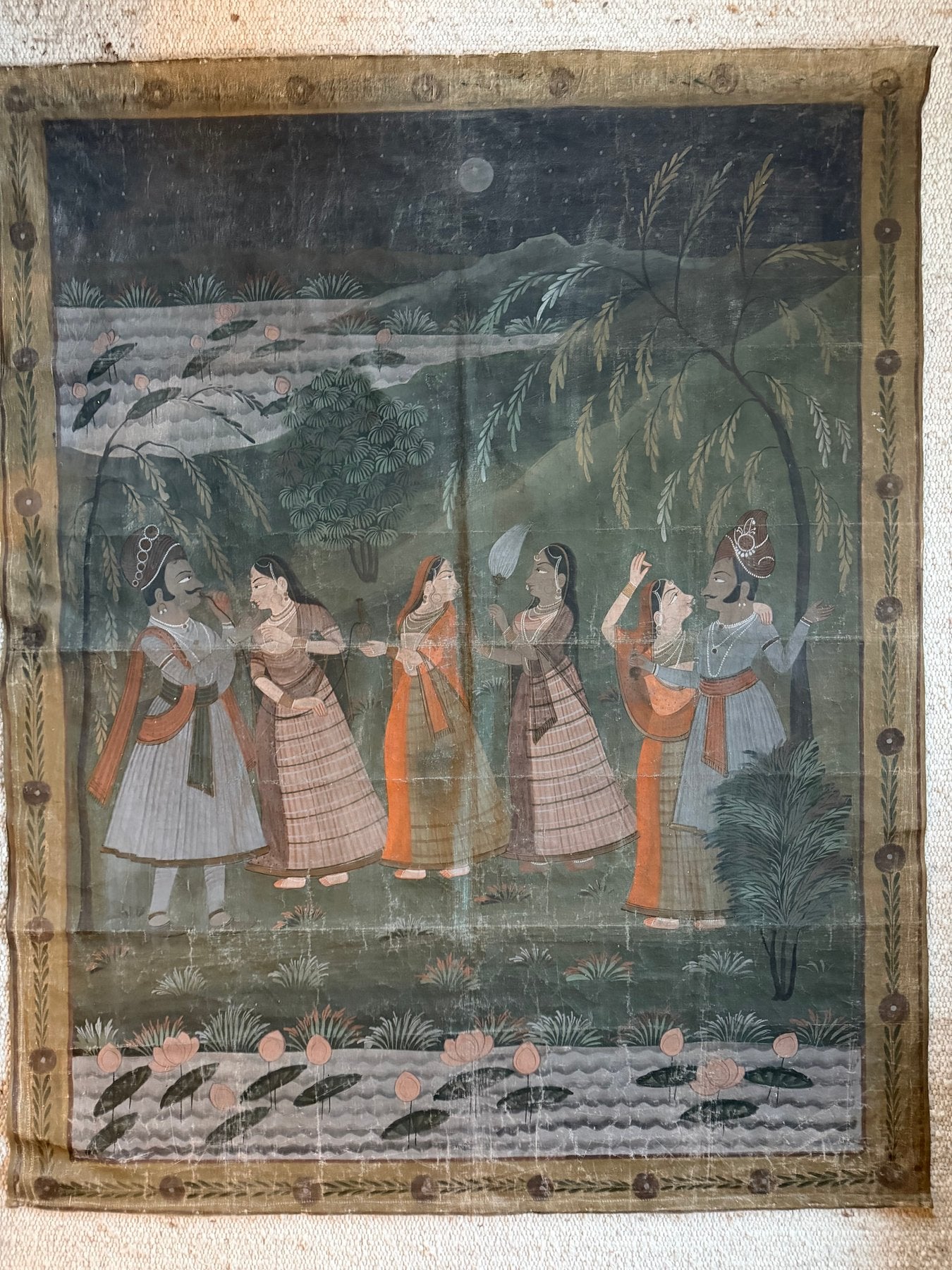 vintage Indian cloth painting large format wall decoration