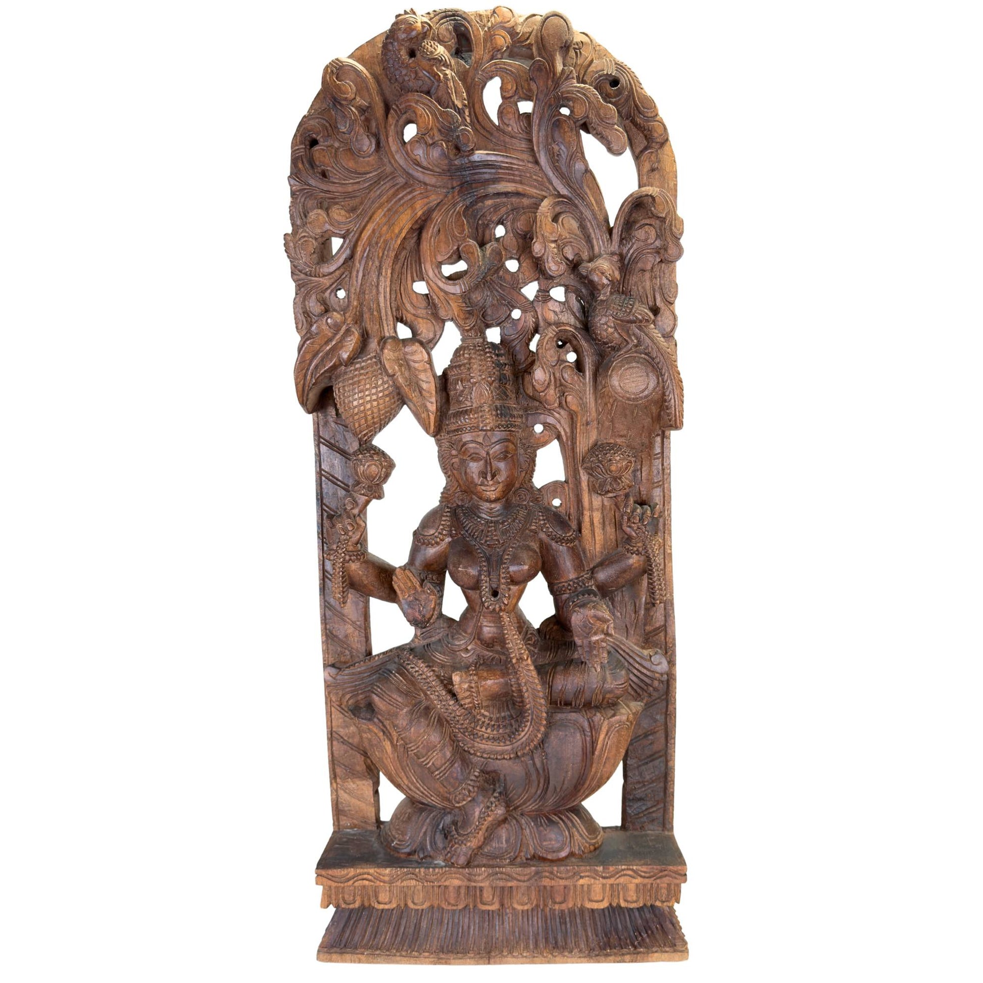Detail of the natural patina on a solid wood Meenakshi panel from the 20th century
