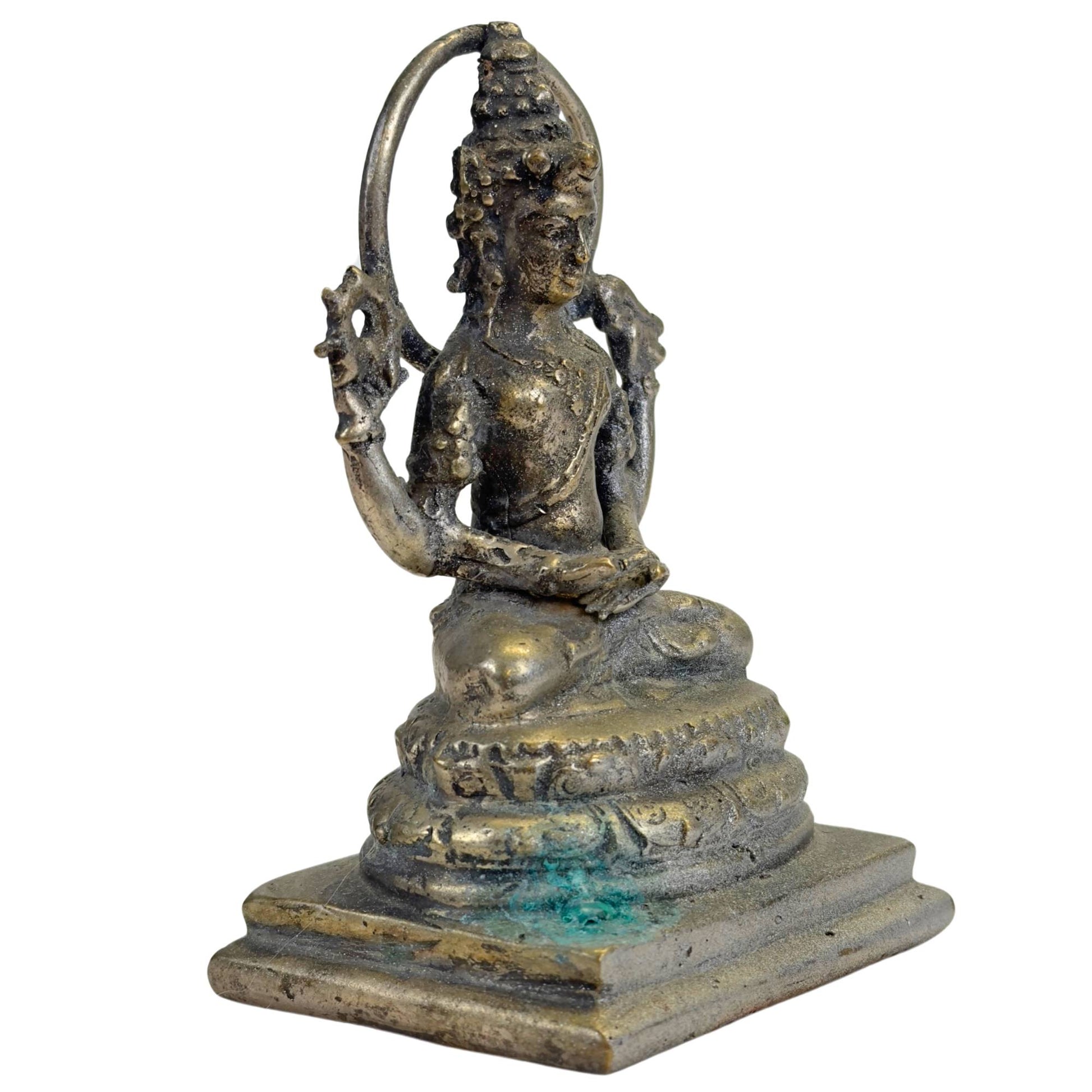 Vishnu statue from Indonesia with chakra and sacred conch shell as symbols of protection and cosmic order