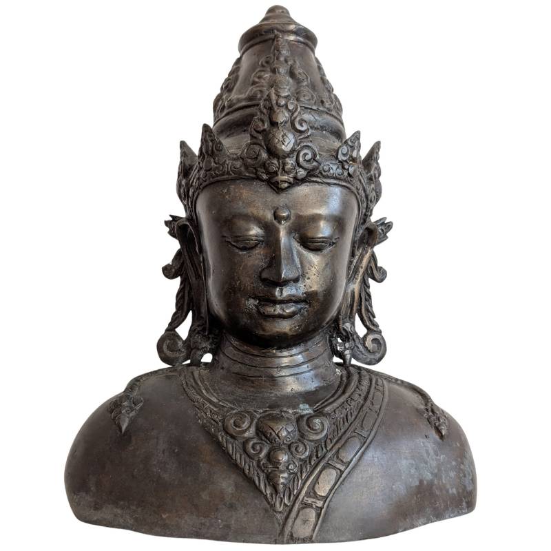 Bronze Vishnu bust from the Khmer region of Cambodia, 17th–18th century