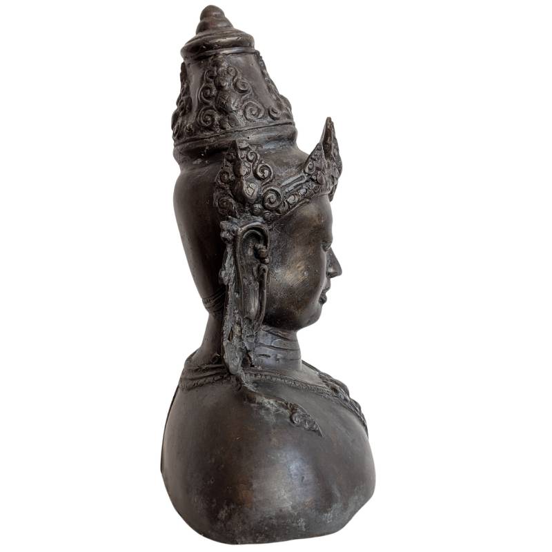 Bronze Vishnu bust with crown from Cambodia