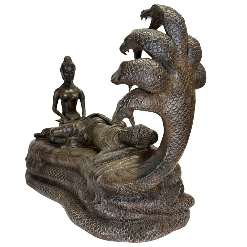 Large altarpiece Vishnu on the serpent Ananta, brass