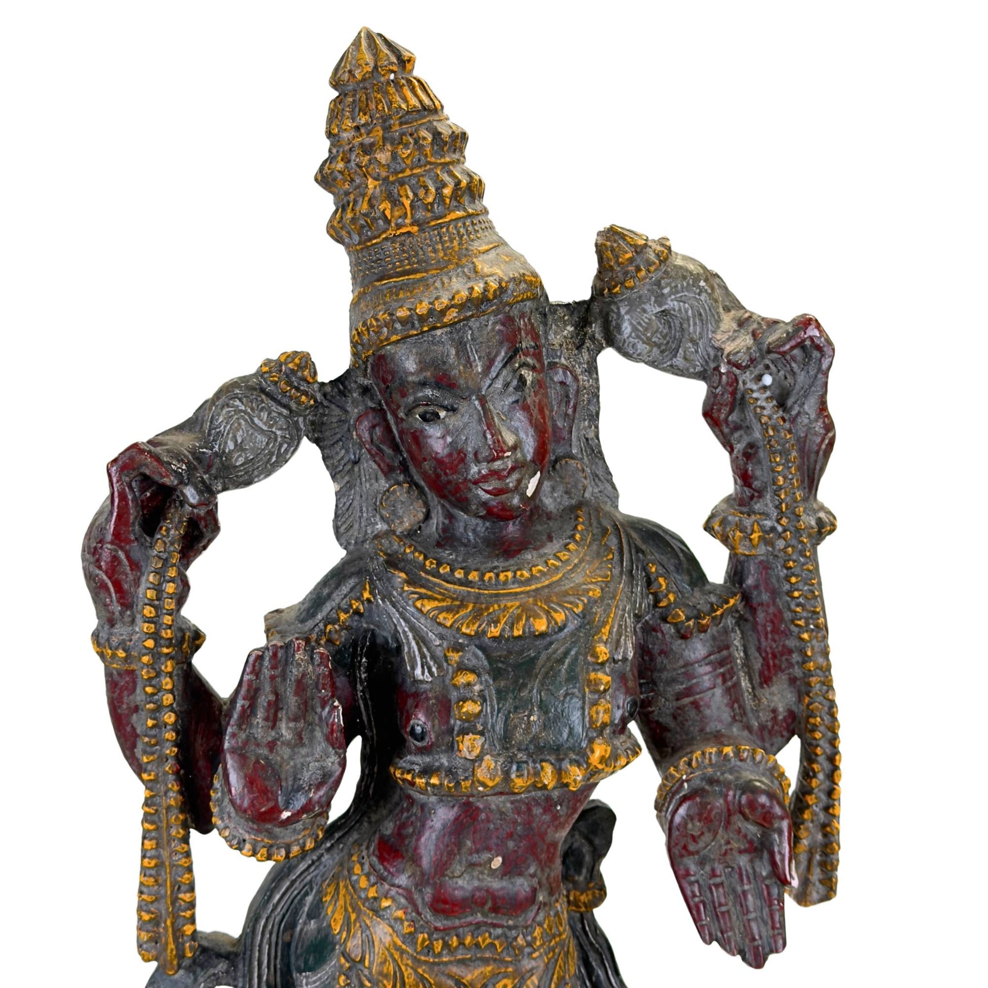 Antique Indian temple panel of Vishnu with original pigments