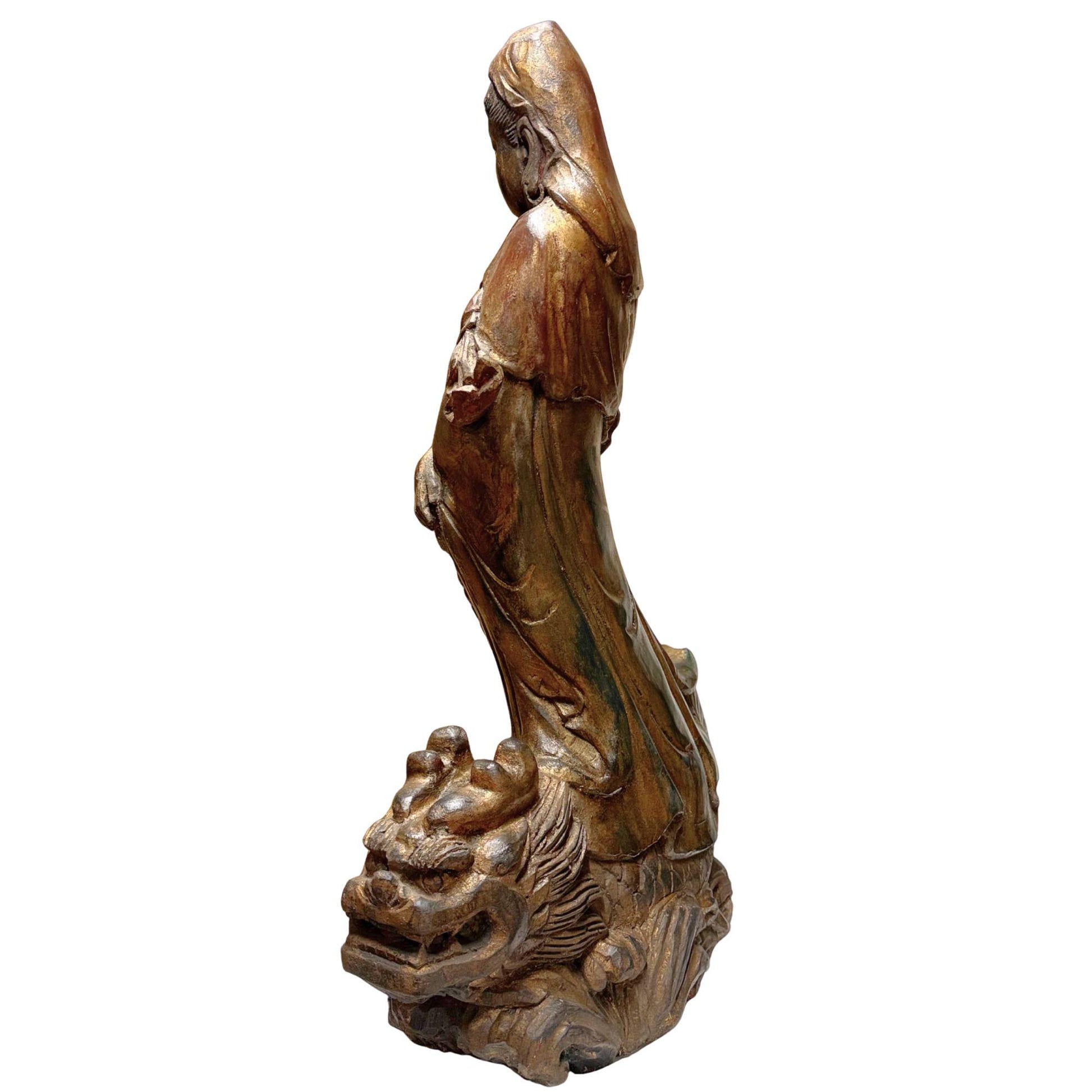 Flame-shaped waves dragon woodcarving Kwanyin expert audit