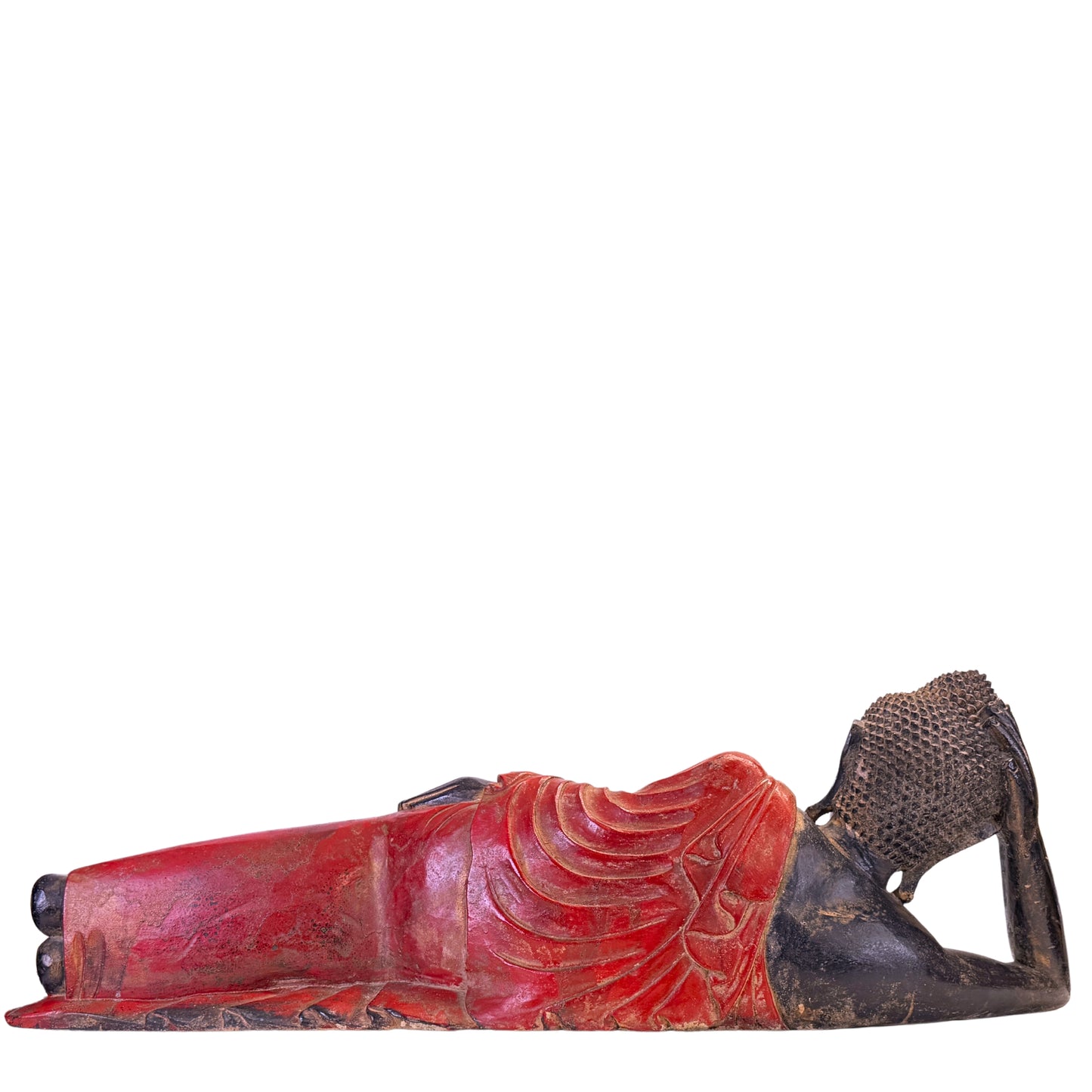 Full rear view of the 102 cm Burmese reclining Buddha