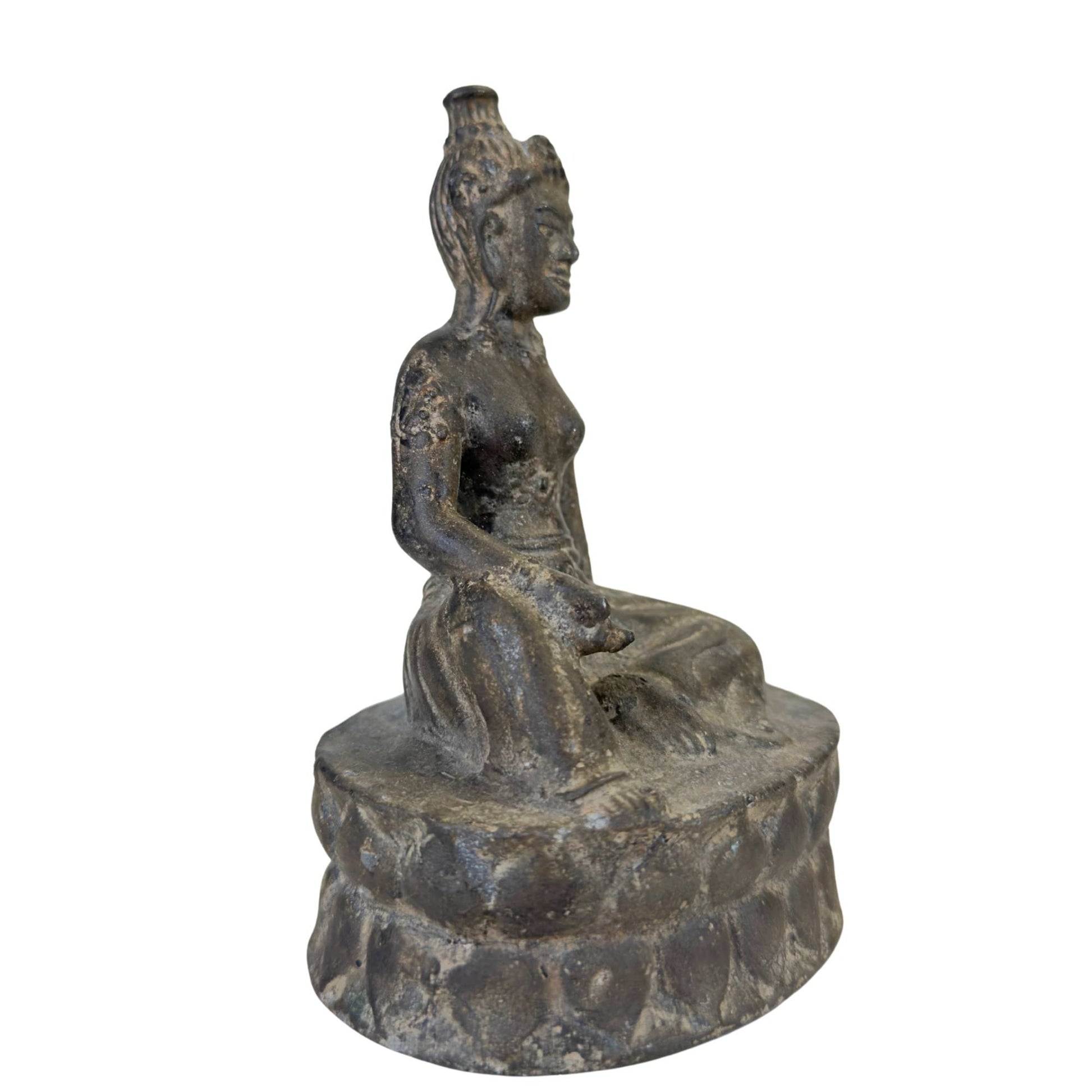 female Buddhist deity bronze Khmer style old statue