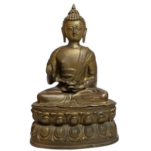 Statue antique de Bouddha en bronze doré au feu – Himalaya, XIXe siècle