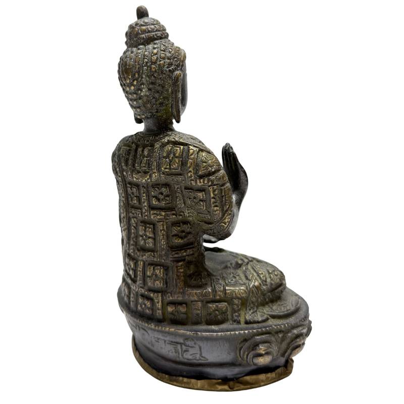 Fire-gilded Nepal bronze Buddha duo with natural patina