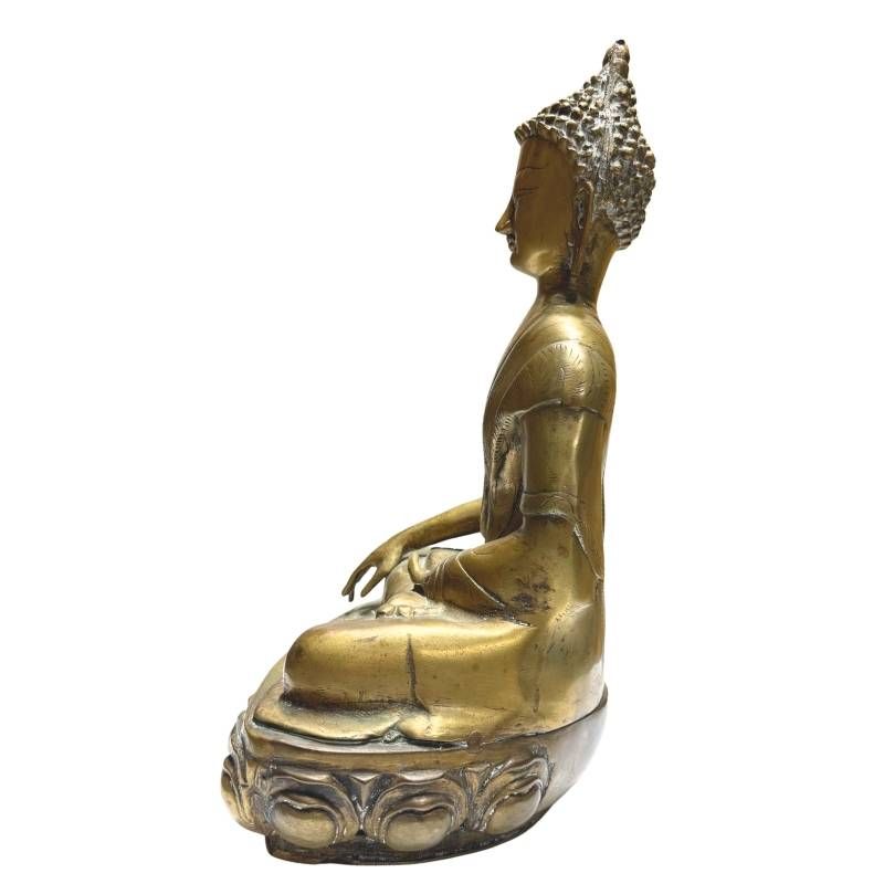 Antique Asian fire-gilded Buddha on a lotus throne
