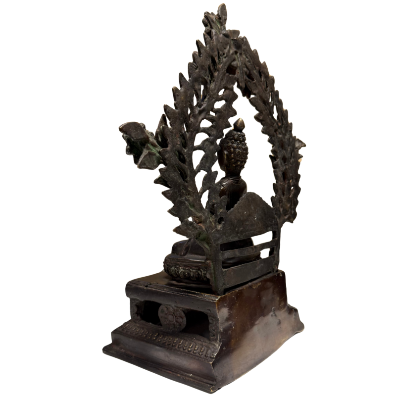 Antique fire-gilded Buddha from the Himalayas on a lotus base