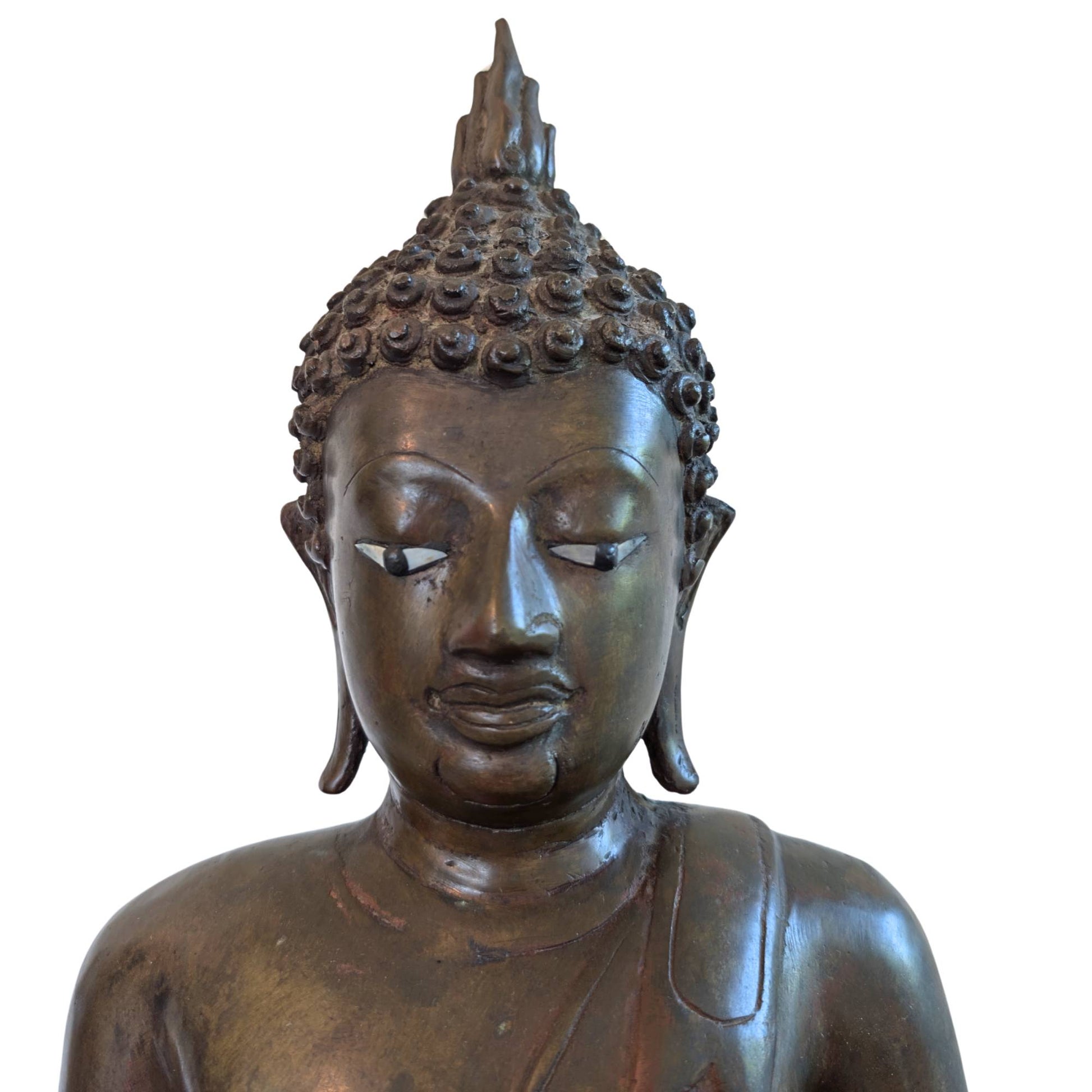 Fire-gilded Buddha from Laos, an antique masterpiece with deep red mineralization