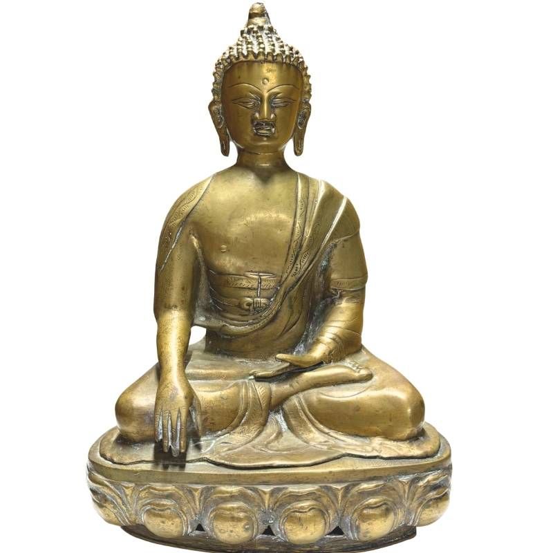 Antique fire-gilded Buddha on a lotus throne from the 18th to early 19th century