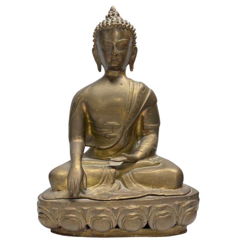 Fire-gilded bronze Buddha from the Himalayas, 18th/19th century, bhumisparsha mudra