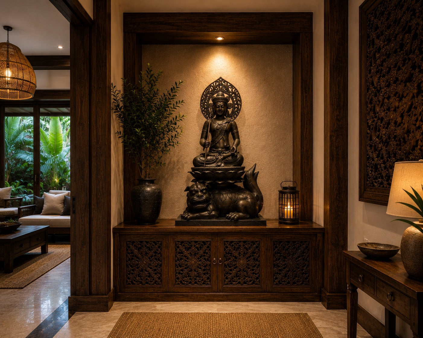 Monumental Wenshu Pusa statue of St Buddha with meaning of wisdom, protection, and clear thinking