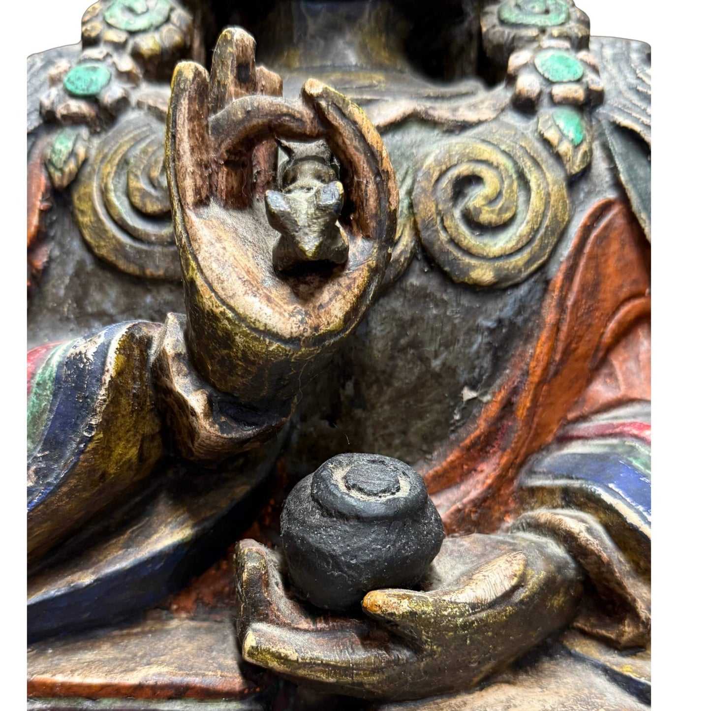 Rare Karma Pakshi lama statue wooden core audit