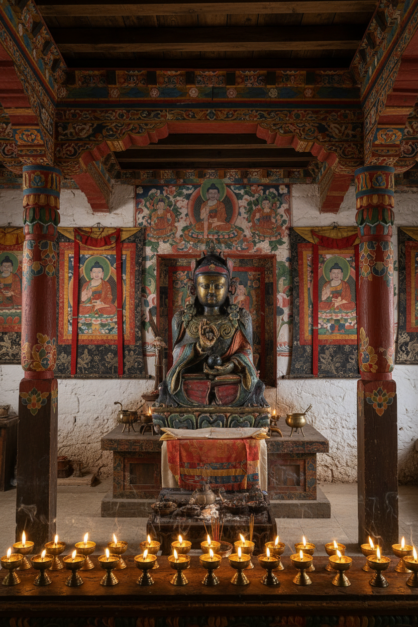Rare polychrome wooden Buddha statue Karmapa audit