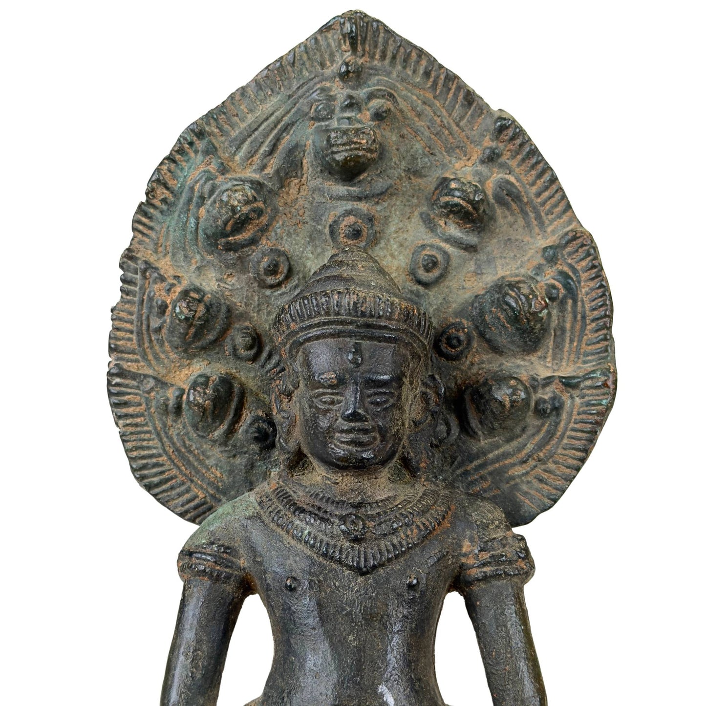 Exclusive Zen decoration: antique Khmer-style bronze Naga Buddha.